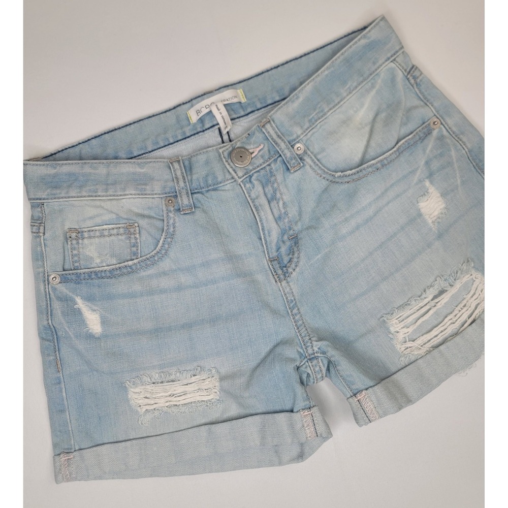 BCBGeneration Distressed Light Wash Denim Shorts Womens‎ Size 25 Cut Off